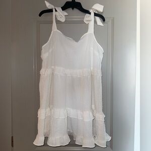 Linen tiered tie sleeve flowy mini dress size large